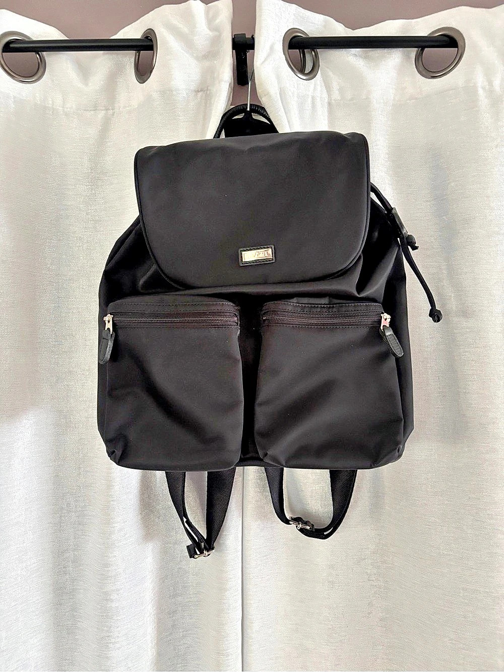 Vintage Gold Pfeil Germany Black Nylon Drawstring Backpack Flap PurseKey